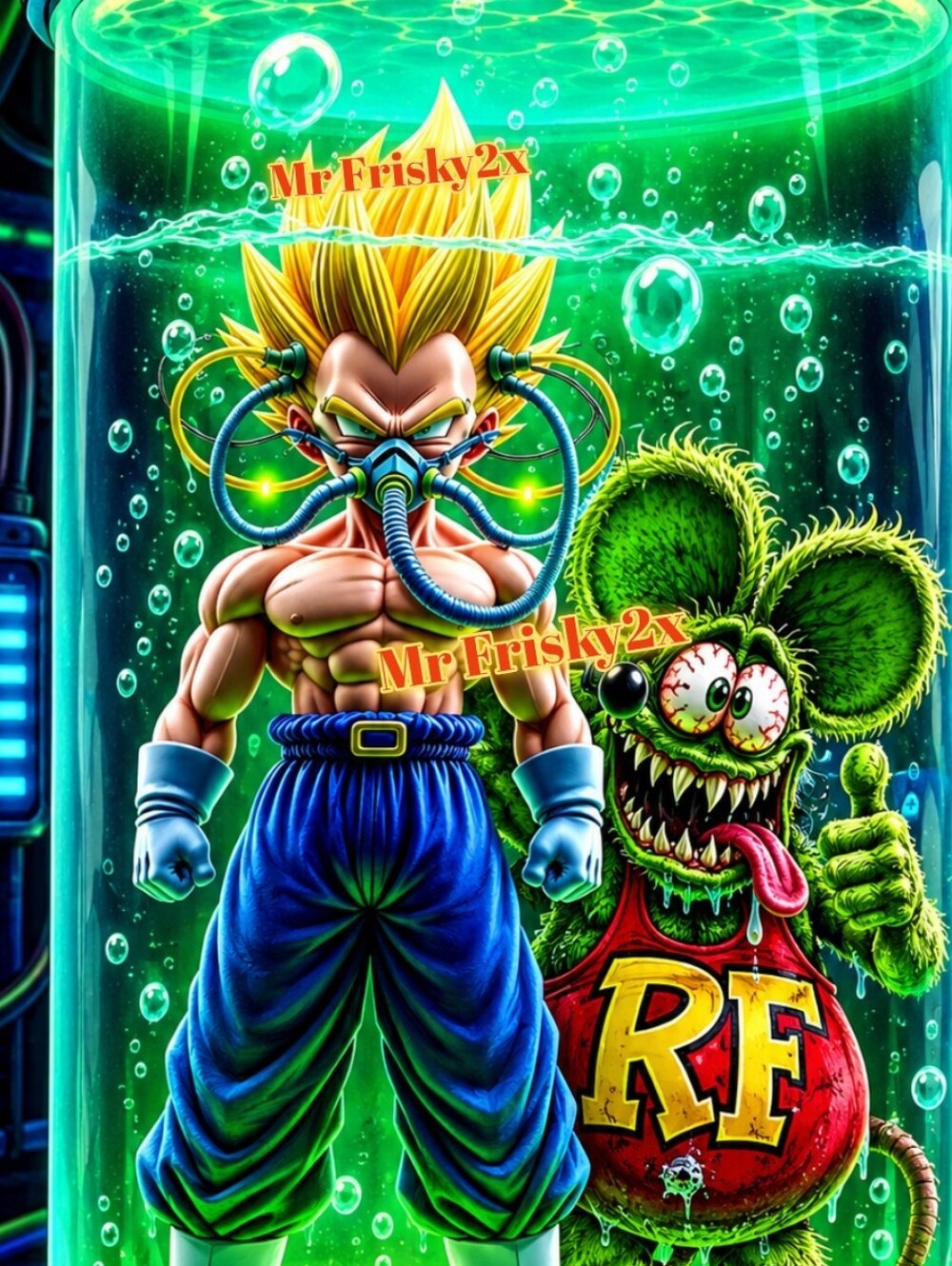 Vegita And Rat Fink Scoundrel Kustom Kulture Dragon Ball Metal Poster.